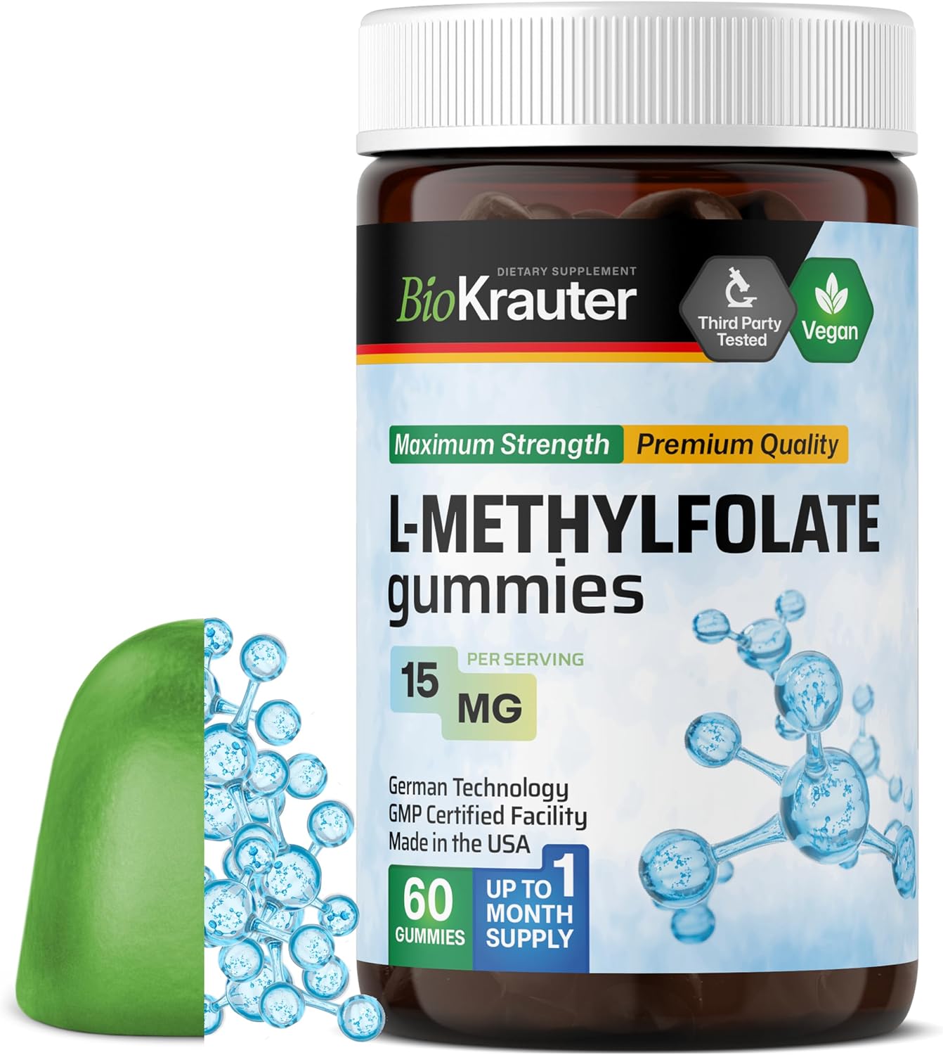 BIO KRAUTER® Gominolas de L-Metilfolato 15 mg - 60 Gominolas Veganas