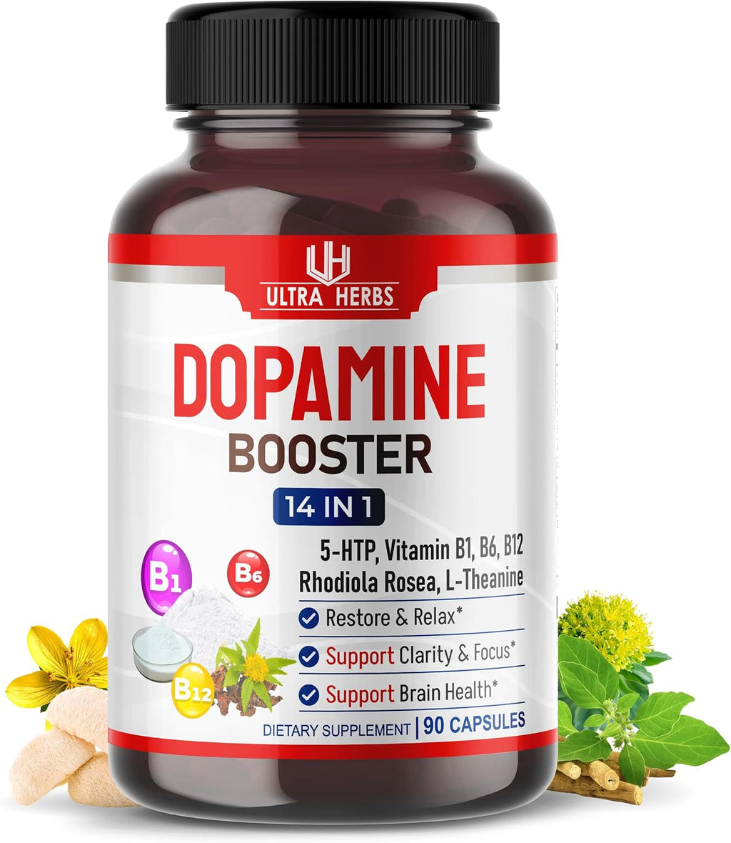 Dopamine Focus - Suplemento con Ashwagandha, 5-HTP, Rhodiola, L-Theanina y Vitaminas B
