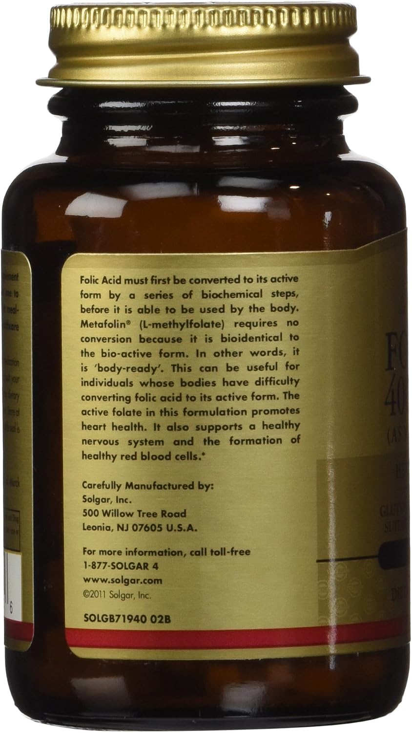 Solgar Folate 666 mcg DFE (Metafolin® 400 mcg) – 100 Comprimidos