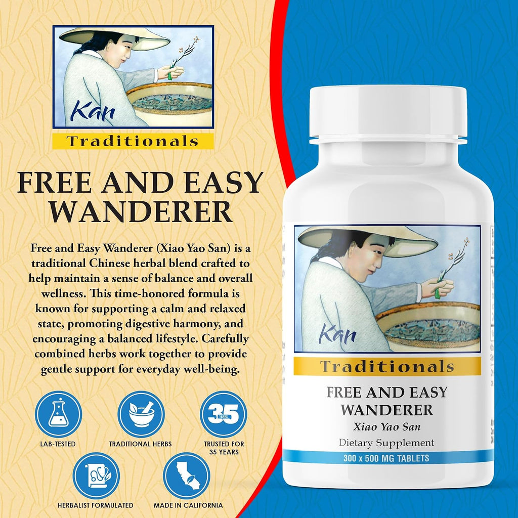 Kan Herb Company Comprimidos Free and Easy Wanderer – Fórmula Xiao Yao San, 300 comprimidos