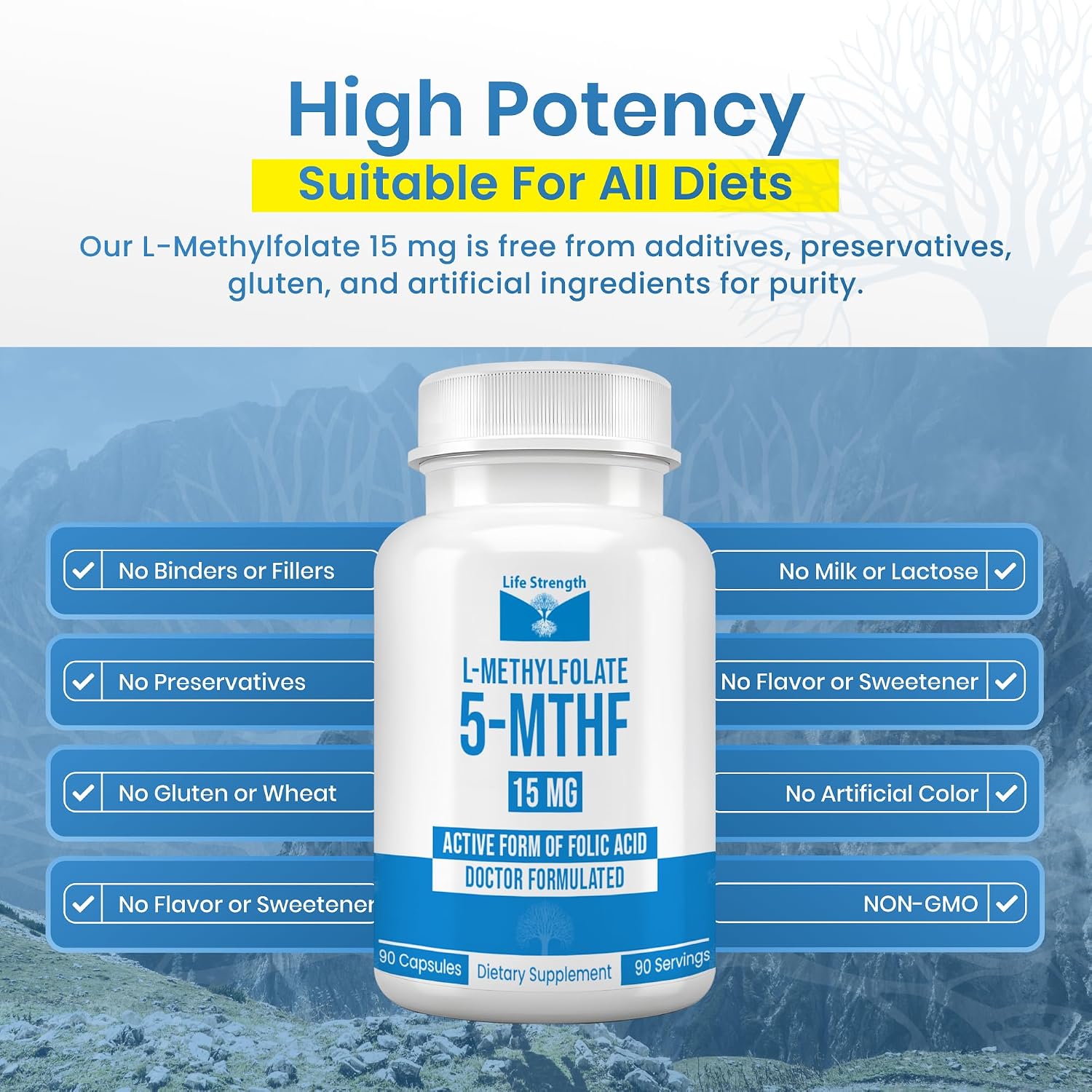 L-Methylfolate 15 mg | 90 Cápsulas | Metilfolato Activo 5-MTHF