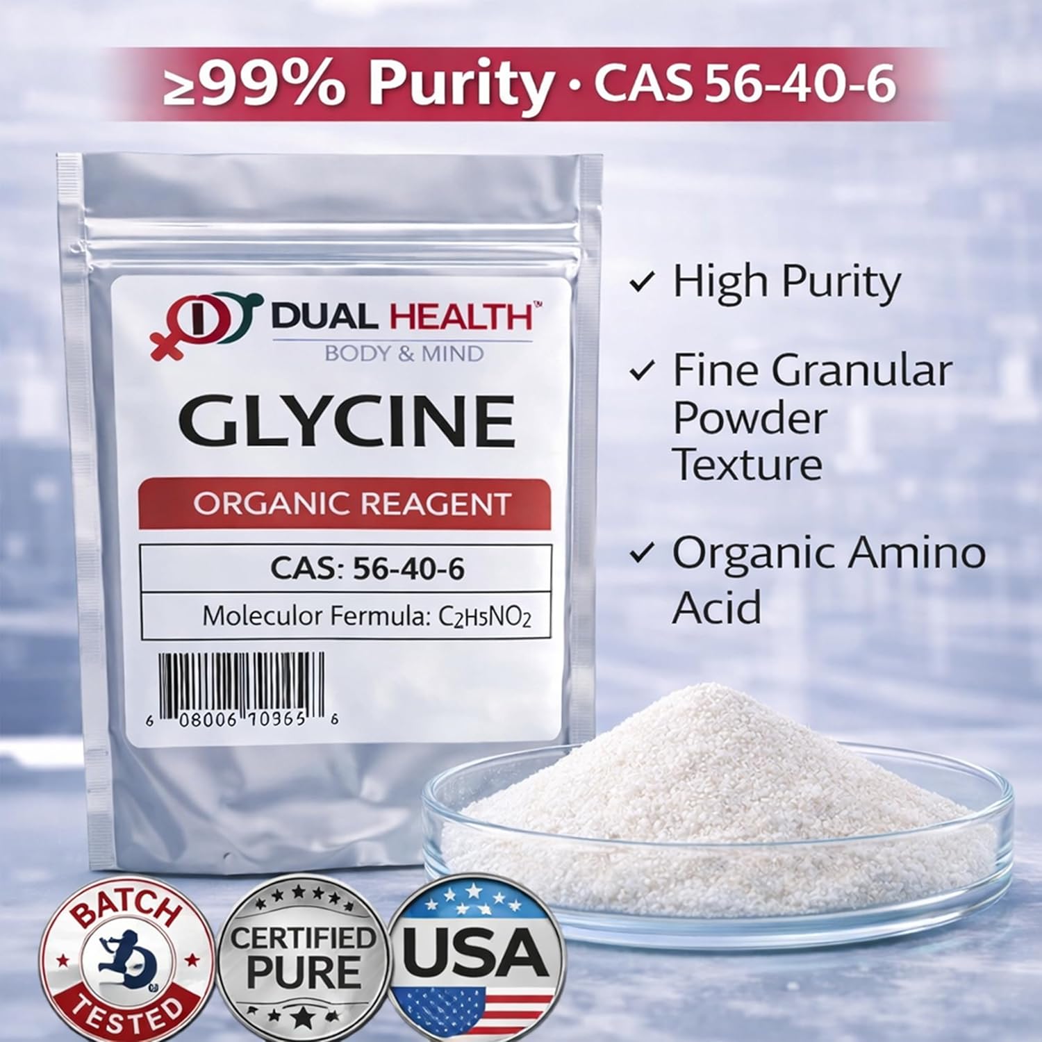 Pure Glycine Powder (2 lbs) - Free Form Amino Acid, Non-GMO, Gluten-Free