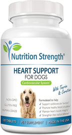 Nutrition Strength Apoyo cardíaco para perros con taurina y carnitina, 120 comprimidos masticables