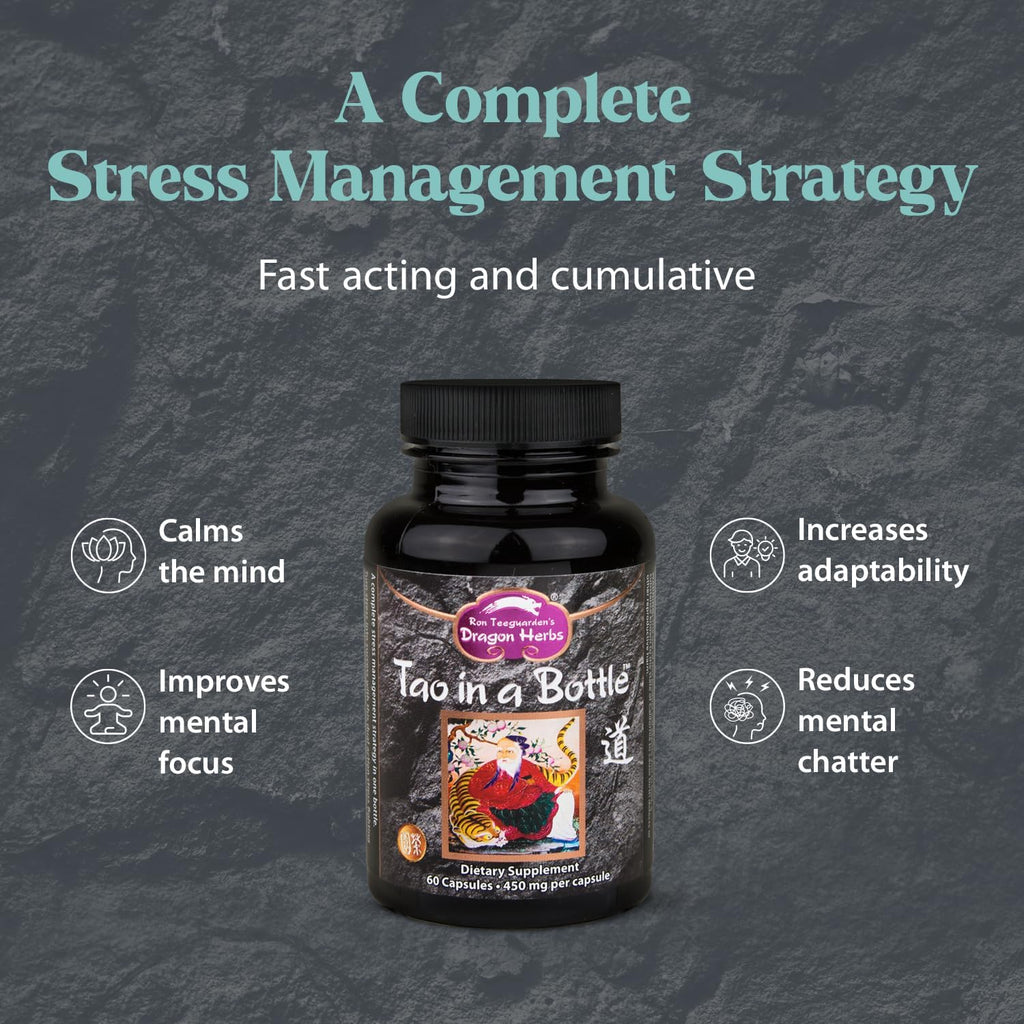 Dragon Herbs - Tao in a Bottle Cápsulas | Fórmula Herbal Adaptógena para el Estrés, Estado de Ánimo y Concentración (60 Cápsulas, 450 mg cada una)