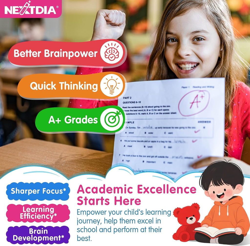 Nextdia Phosphatidylserina 100mg Gomitas para Niños y Adolescentes - Con Vitamina C y D3 - Sin Azúcar, Vegano, Sin Gluten - 2 Paquetes