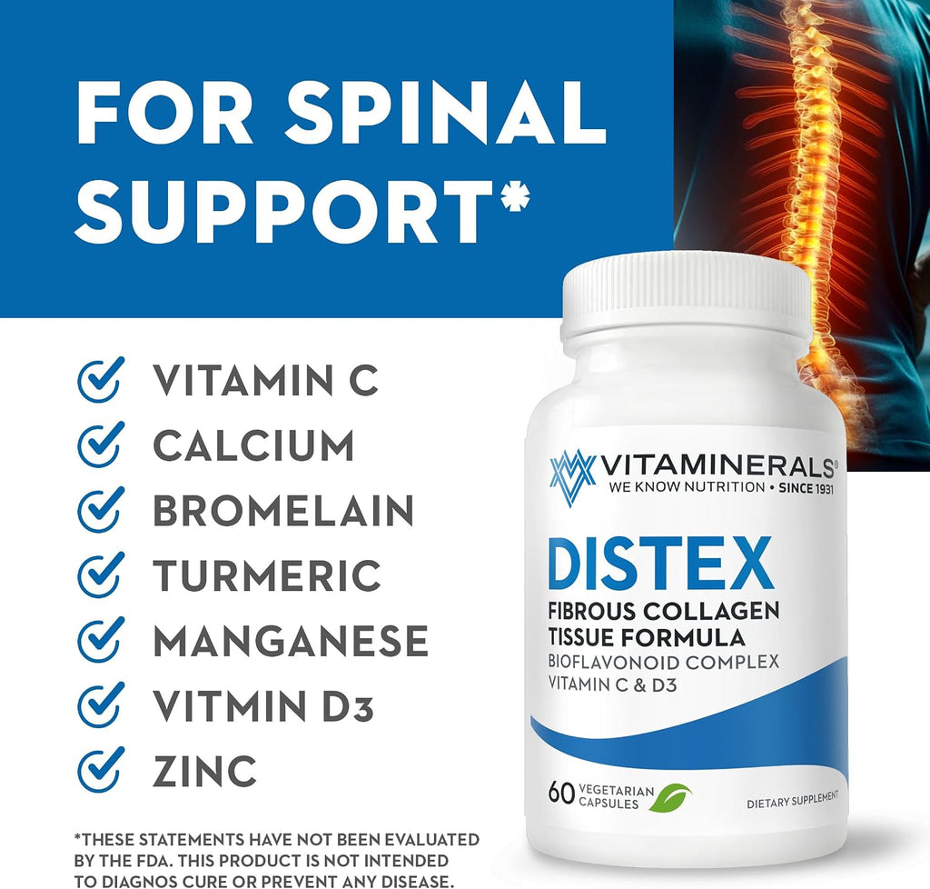 Vitaminerals 117 Distex™ Soporte de Discos Espinales | Bromelina | Cúrcuma | Manganeso | 60 Cápsulas Veganas