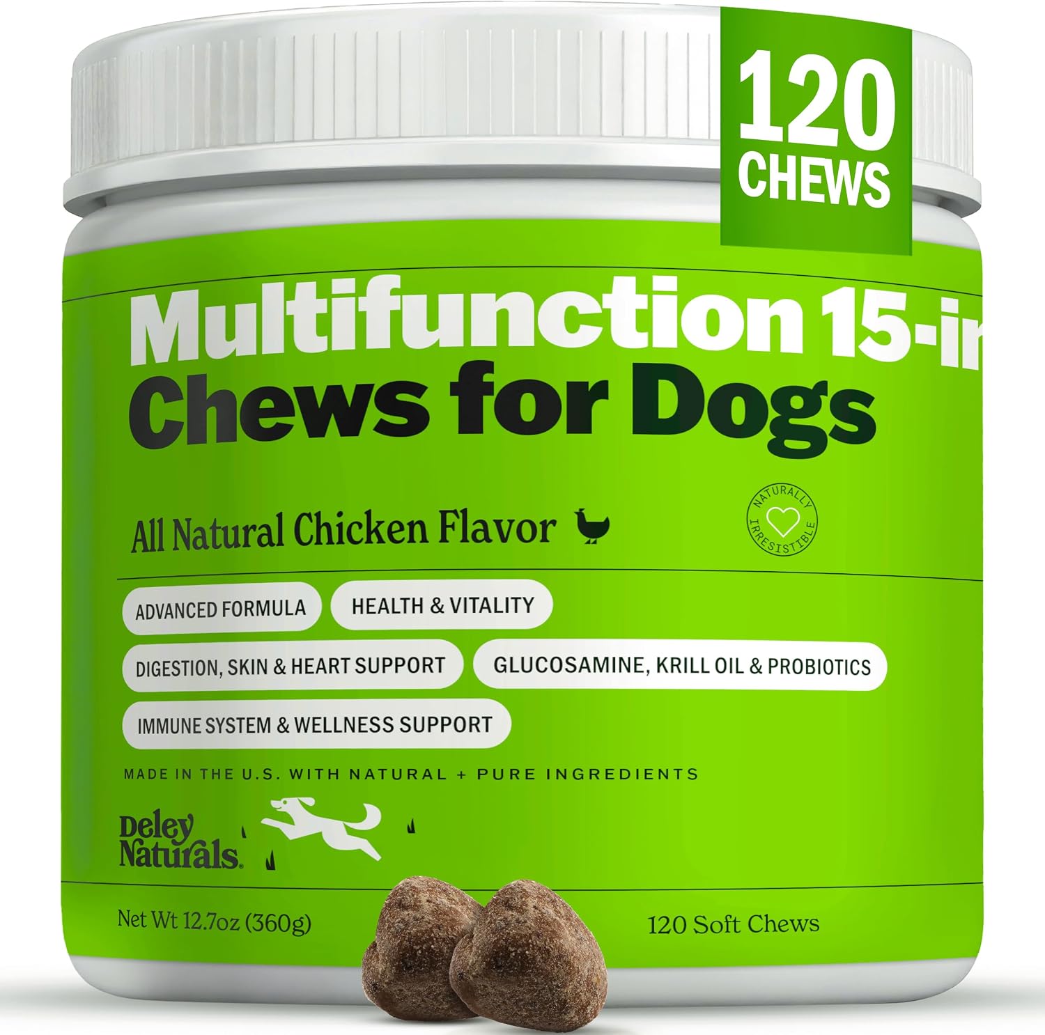 Deley Naturals 15 en 1 Multivitamínico para Perros - 120 Masticables