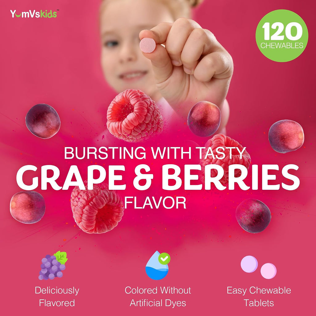 YUM-V'S Kids Multivitamin with Iron - Multivitamínico infantil masticable con hierro - 120 comprimidos (2 unidades)