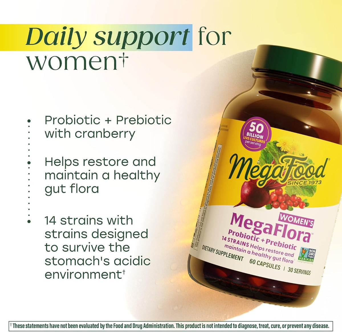 MegaFood MegaFlora Probióticos y Prebióticos para Mujeres – 60 Cápsulas – Image 3