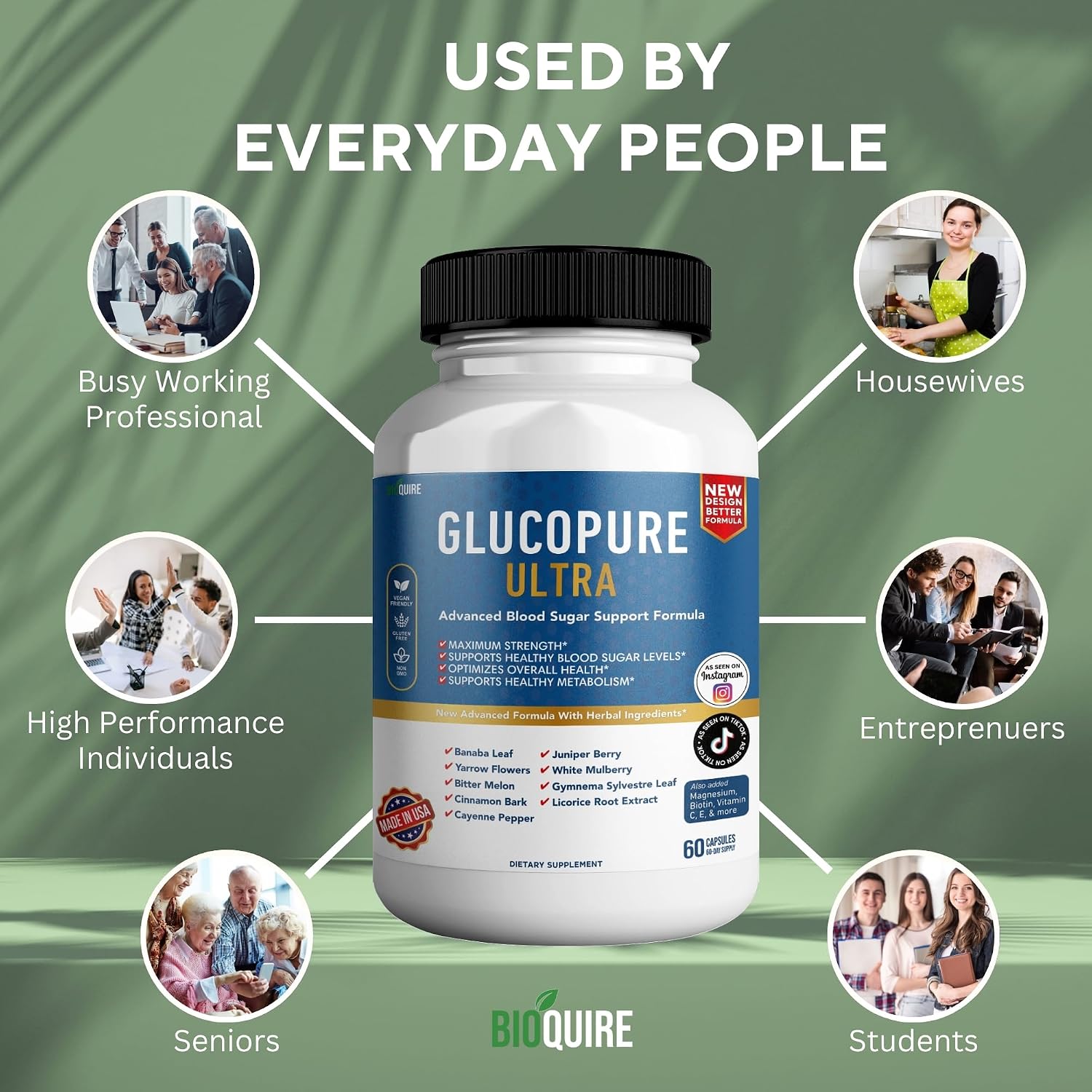 BIOQUIRE Gluco Pure Ultra - Suplemento dietético, 60 cápsulas