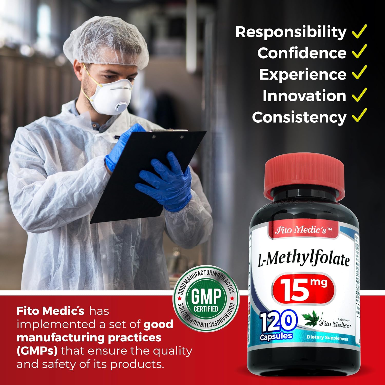 FITO MEDIC'S Lab Methylfolate Supplement, Folate Formula, 120 Capsules
