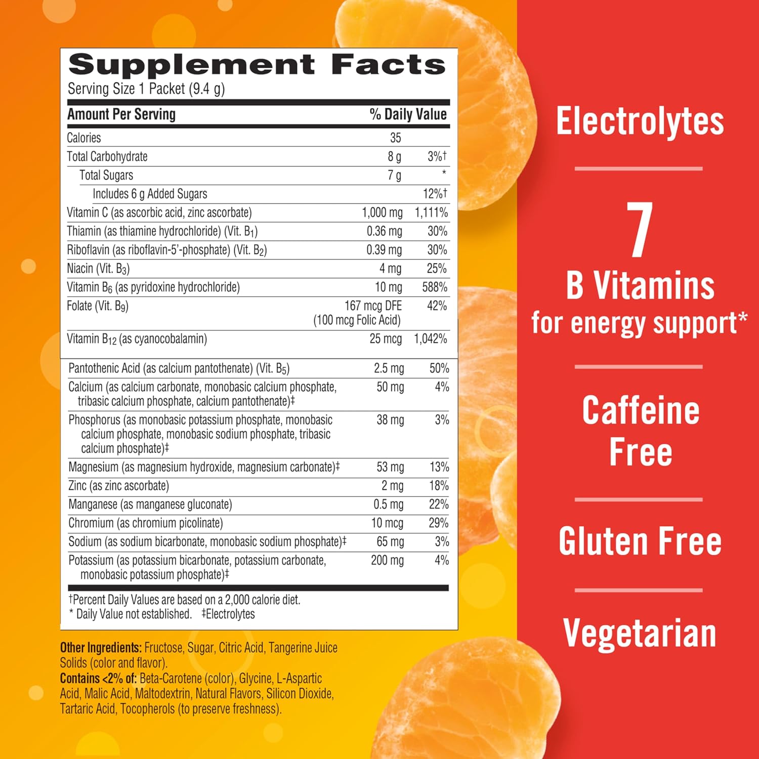 Emergen-C 1000mg Vitamina C en Polvo Sabor Mandarina 30 Sobres - Apoyo Inmunológico con Zinc, Manganeso, 7 Vitaminas B y Electrolitos
