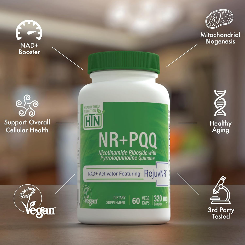 Health Thru Nutrition Activador NAD+ con NR y PQQ | 300mg Nicotinamida Ribósido + 20mg PQQ | 60 Cápsulas