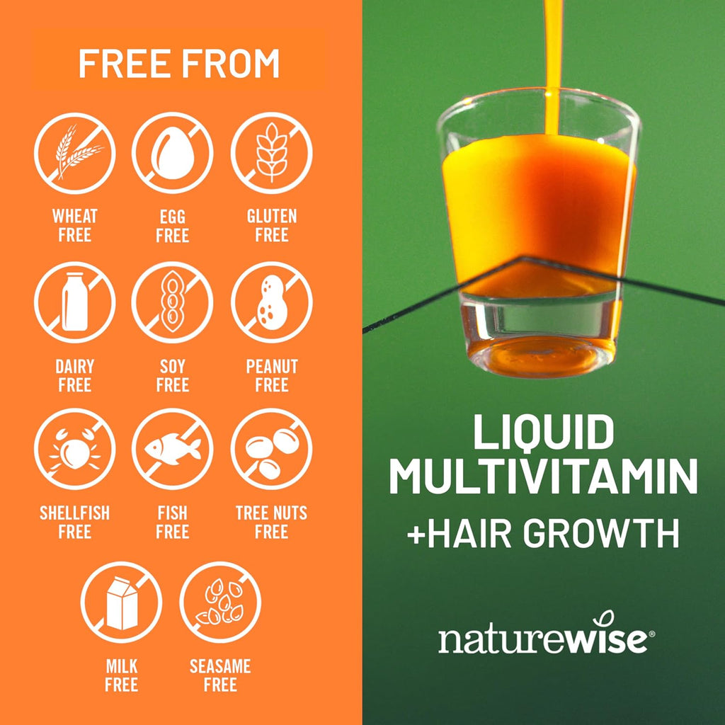 NatureWise Multivitamínico Líquido para el Crecimiento del Cabello con TocoGaia® - Sin Azúcar, Vegano - 887 ml