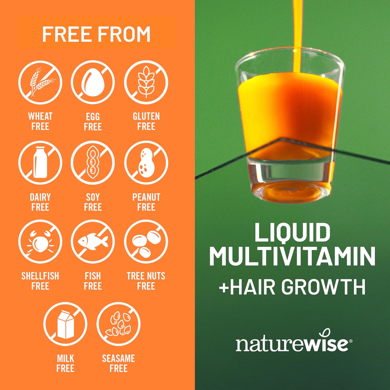 NatureWise Multivitamínico Líquido para el Crecimiento del Cabello con TocoGaia® - Sin Azúcar, Vegano - 887 ml