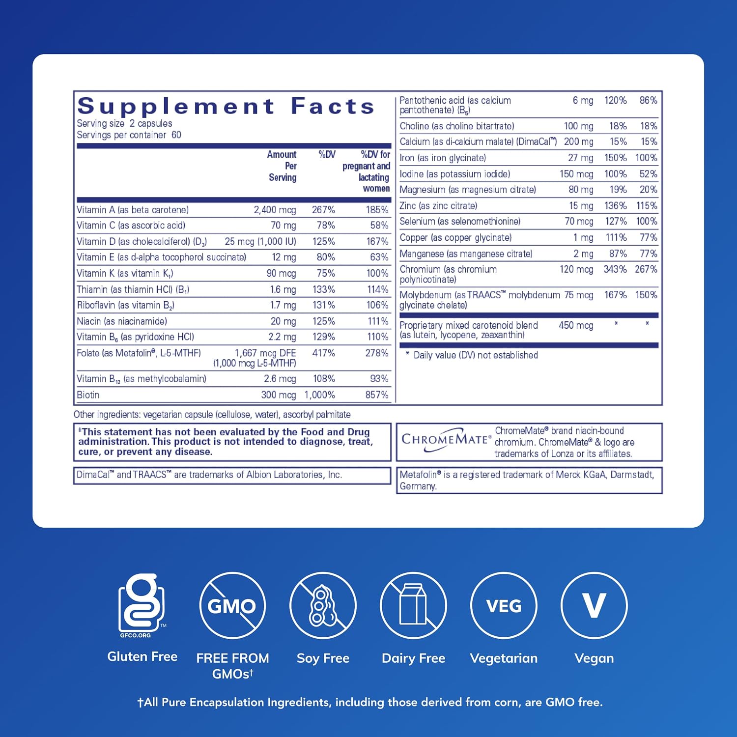 Pure Encapsulations PreNatal Nutrients - 120 cápsulas