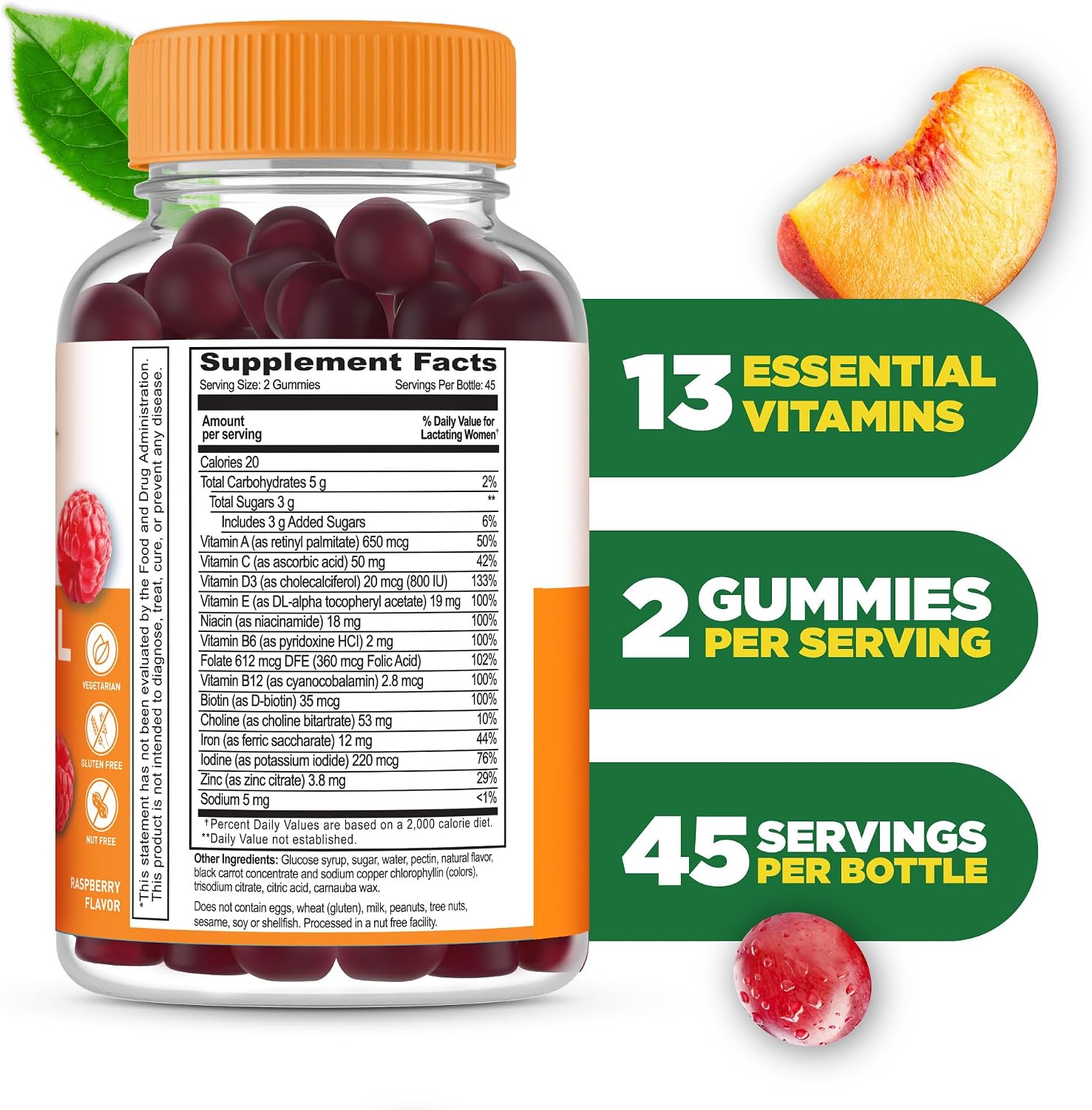 Lifeable Multivitamínico Postnatal con Hierro, Colina y Yodo | Vitaminas Postnatales para Mujeres en Lactancia | Gomitas Vegetarianas No-GMO | 90 Gomitas