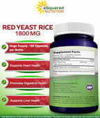 aSquared Nutrition Red Yeast Rice 1800mg - 180 Vegetarian Capsules