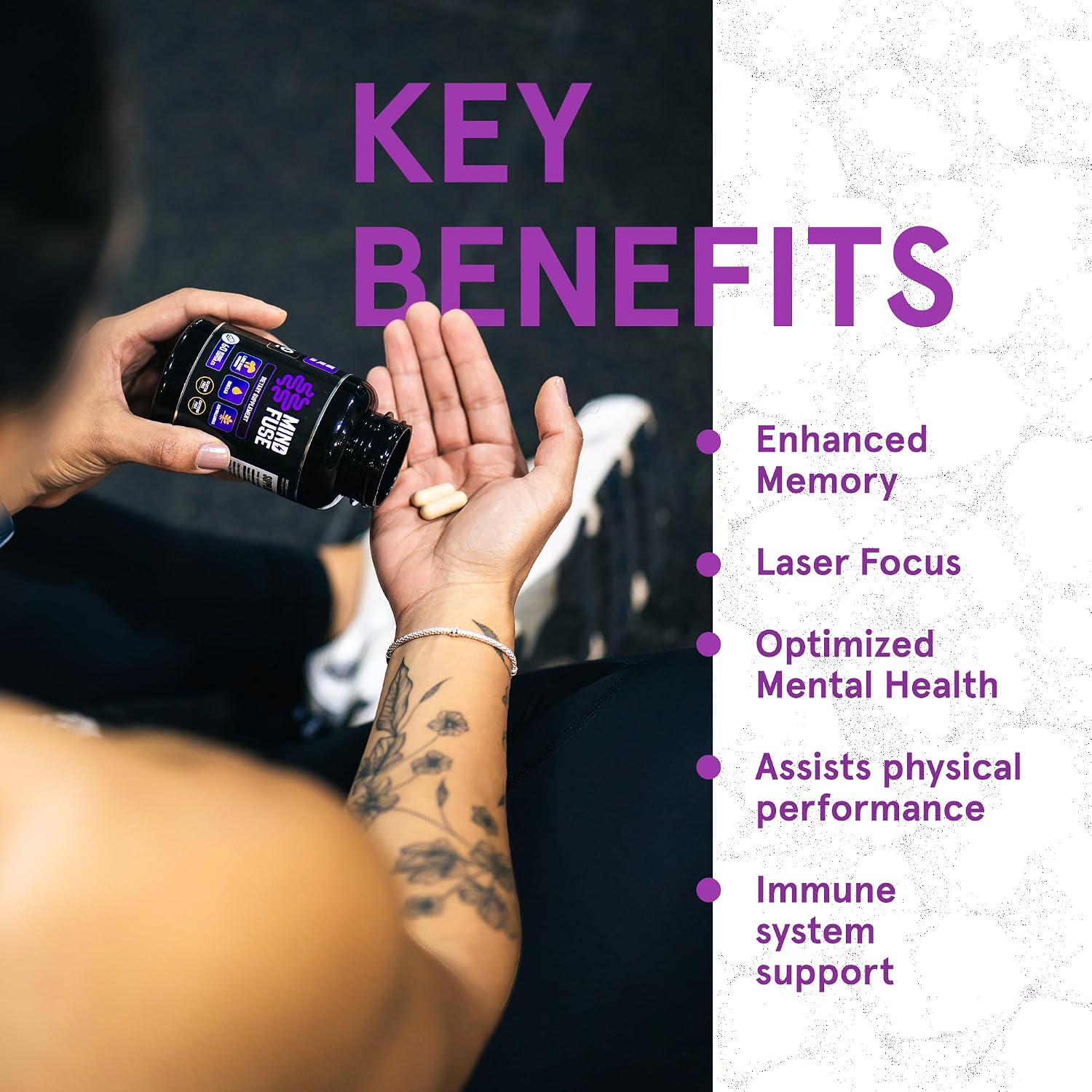Mind Fuse Nootropic Memory Booster - Cápsulas de Lion's Mane con Omega-3, Ashwagandha y L-Theanine para el Enfoque y la Memoria - Sin Gluten 60 Cápsulas