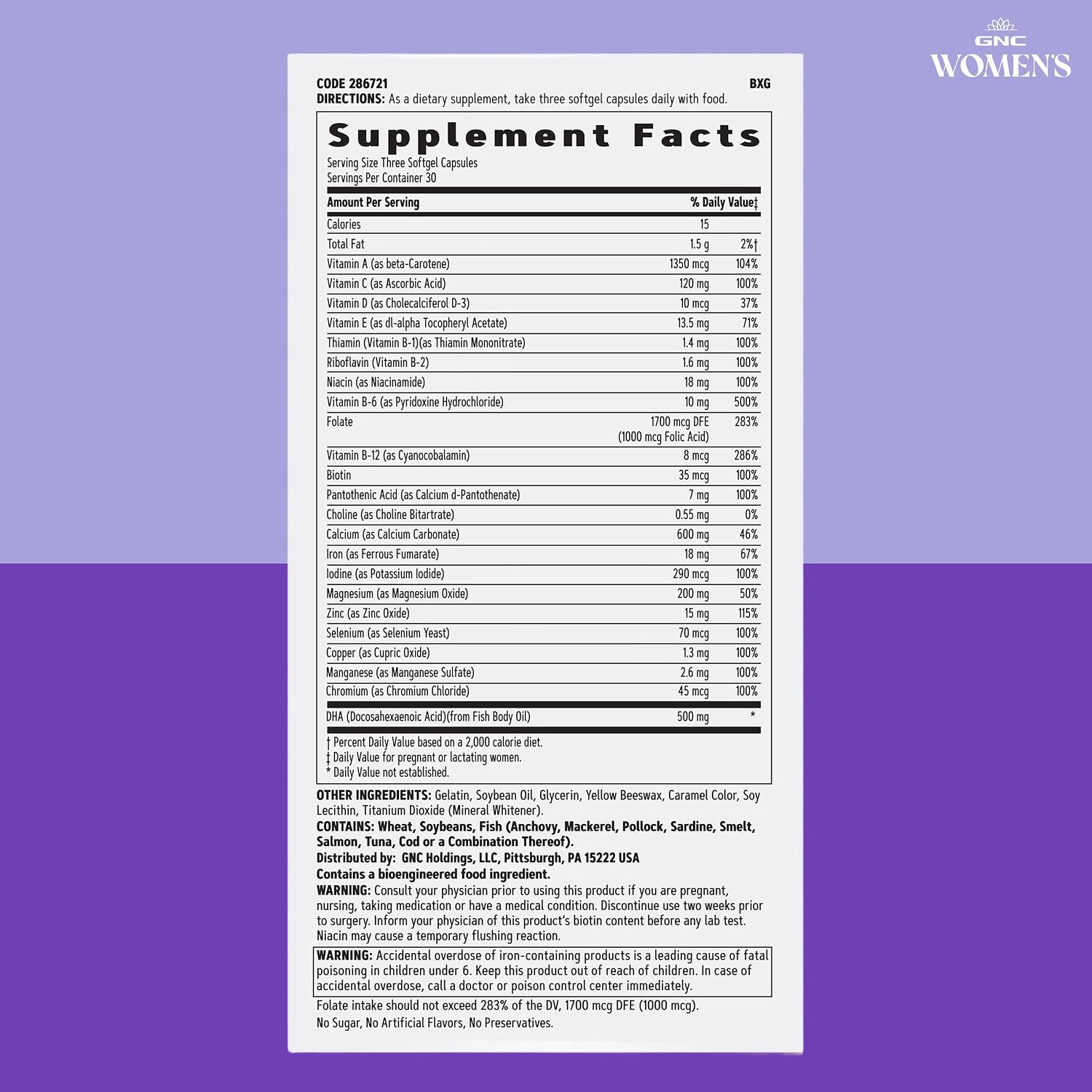 GNC Women's Prenatal Multivitamin con DHA y Hierro - 90 Cápsulas Blandas