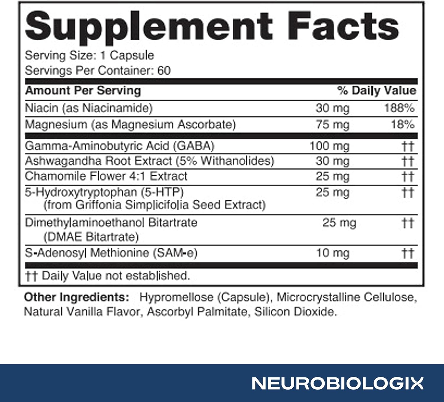 Neurobiologix Mood Plus: 60 Capsules with GABA, 5-HTP, Ashwagandha, and Magnesium for Emotional Balance