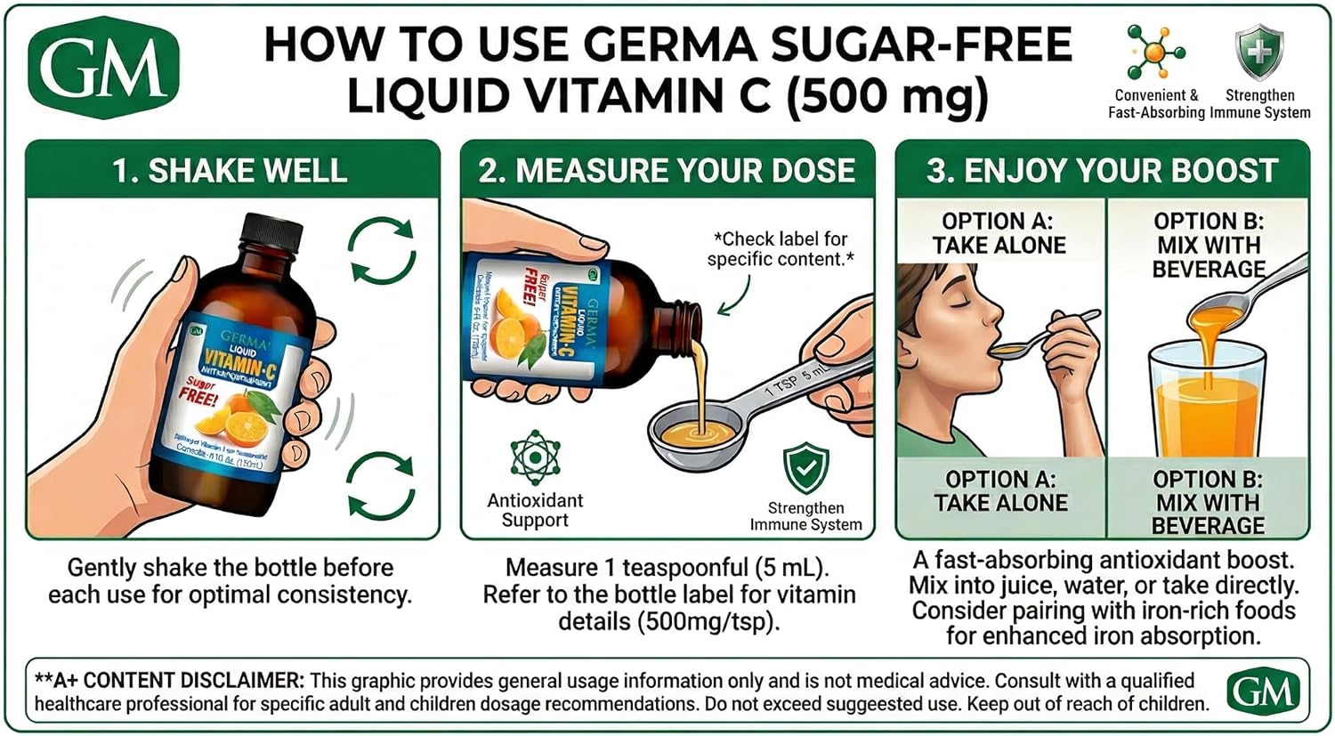 Germa Vitamina C Líquida Sin Azúcar 500 mg - 118 ml