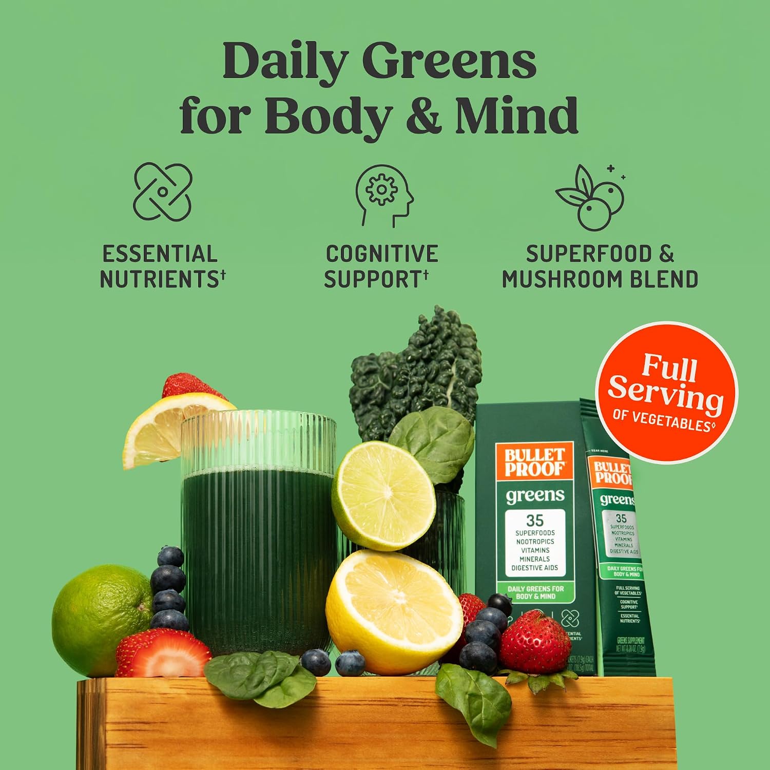 Bulletproof Greens Packets - 15 Sobres de Superalimentos y Nootrópicos