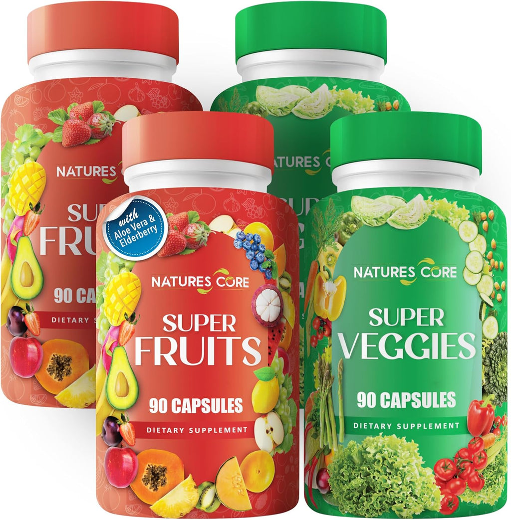 Nature's Core Suplemento de Frutas y Verduras - 360 Cápsulas - 100% Natural, Vegano, Sin Soja