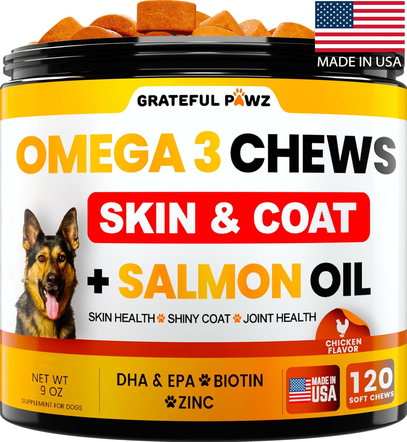 Grateful Pawz Omega 3 para Perros - Mordeduras de Aceite de Pescado con EPA y DHA