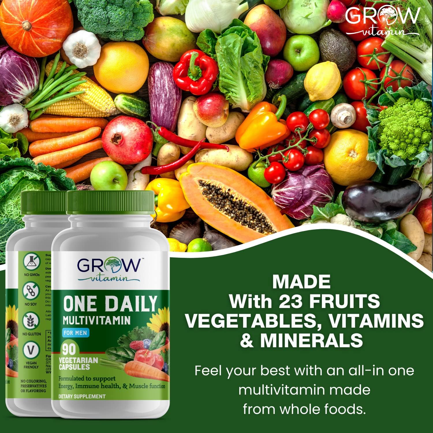Multivitamínico Diario para Hombres con Vitaminas, Minerales y Alimentos Integrales Orgánicos - 90 Cápsulas