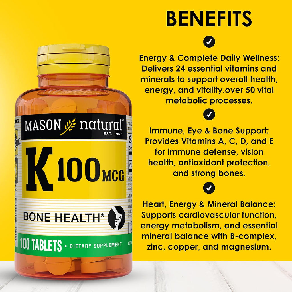 Mason Natural Vitamina K1 100 mcg – 100 Comprimidos (Fitomenadiona)