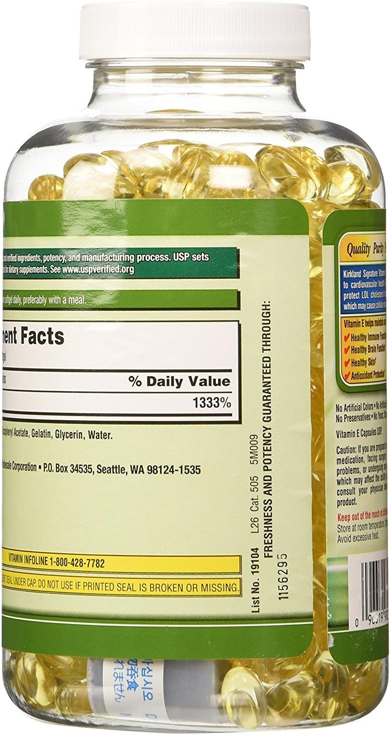 Kirkland Signature Vitamina E 400 UI, 500 Cápsulas (Pack de 2)
