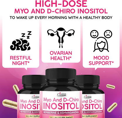Organic Cadane Myo & D-Chiro Inositol Supplement con Ashwagandha, Maca, Chasteberry, Berberine y Black Pepper | 90 Cápsulas – Image 5