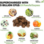 Deley Naturals Probióticos Plus Masticables para Perros - 5 Mil Millones UFC con Enzimas Digestivas - Sabor a Calabaza - 90 Unidades