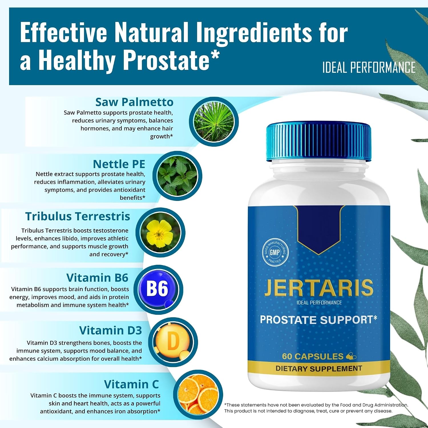 IDEAL PERFORMANCE Jertaris Cápsulas, Suplemento para la Salud de la Próstata - Fórmula Extra Fuerte, Todo Natural (Paquete de 3)