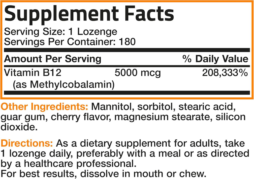 Bronson Methyl B12 5000 mcg - Vitamina B12 Metilcobalamina, 180 comprimidos bucodispersables