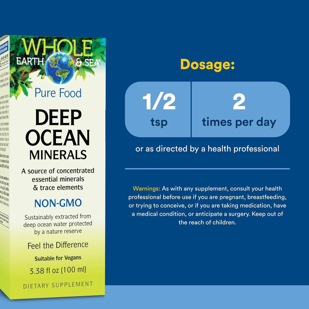 Natural Factors Whole Earth & Sea Minerales Marinos Profundos - Apoya el Equilibrio Electrolítico y la Salud Ósea* - Vegano - Sin Sabor - 3.38 oz