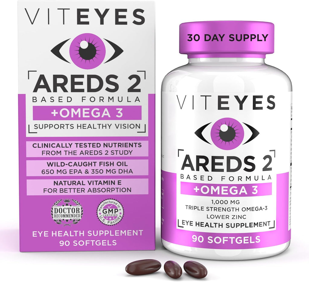 Viteyes AREDS 2 + Omega-3 Fórmula para la Salud Macular, Cápsulas Blandas, Omega-3 Triple Fuerza (650 mg EPA, 350 mg DHA), 90 Cápsulas