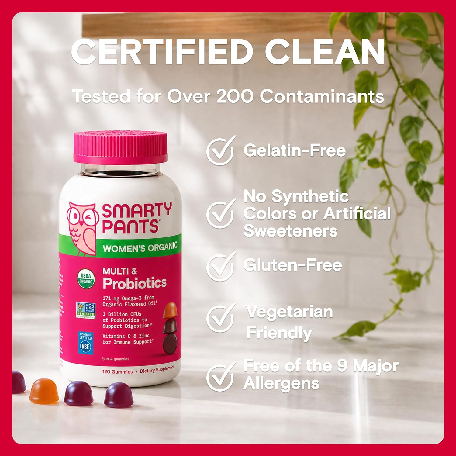SmartyPants Gominolas Multivitamínicas Orgánicas para Mujeres con Biotina, Probióticos, Metilfolato, Omega 3 (ALA), Vitamina D3, C, B12, B6, A, K, Zinc e Inositol - 120 Gominolas (30 Días)