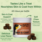 BAZI Masticables para Perros – Piel y Pelaje: Colágeno, Omega-3, EPA, DHA, Vitamina A y D3