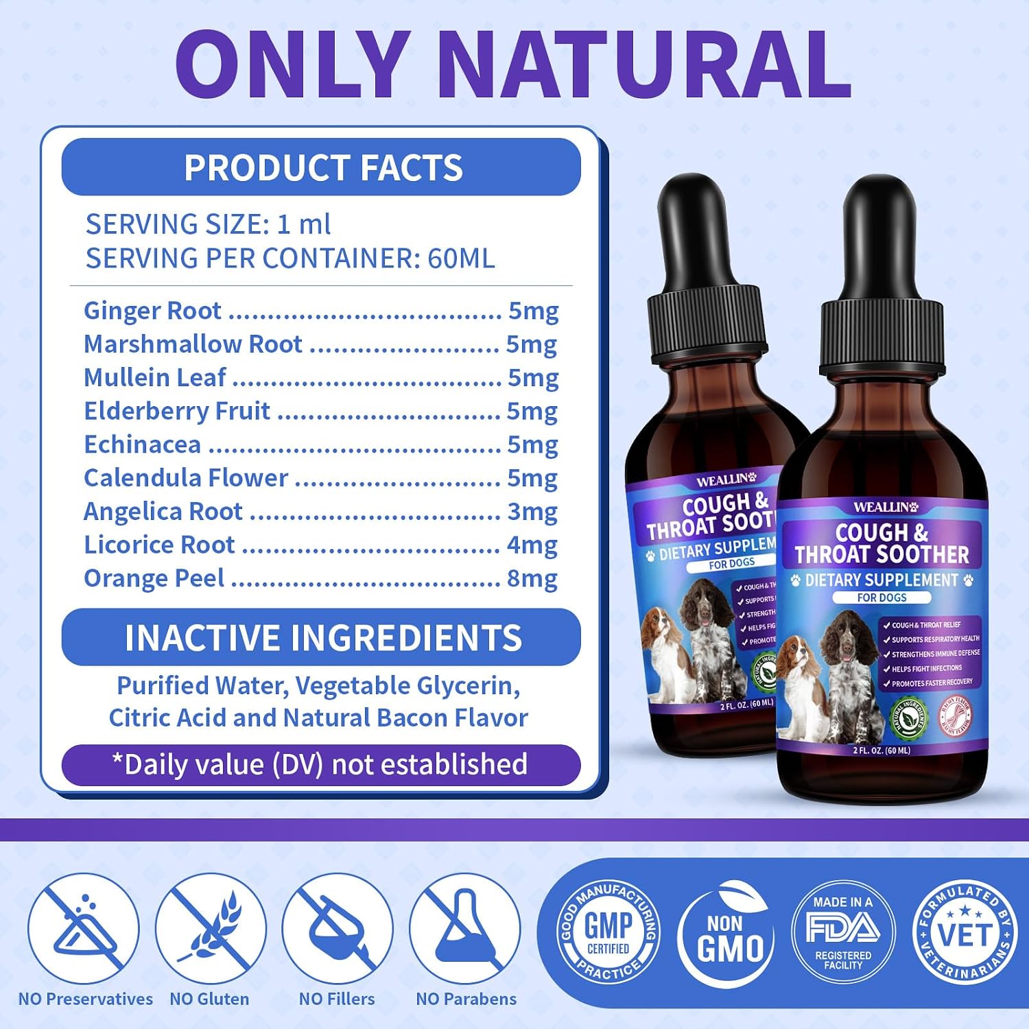 WEALLIN Dog Cough Treatment Support for Dogs - Gotas Herbales para la Tos en Perros, 60 ml