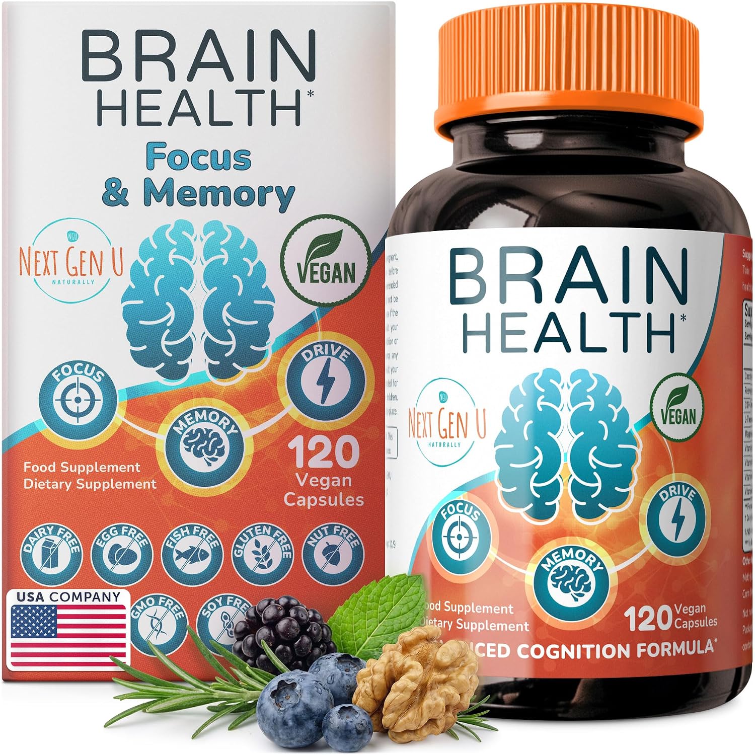 NextGenU Suplemento Cerebral - 120 Cápsulas Veganas - Nootrópico con Aminoácidos, Polifenoles y Vitaminas B