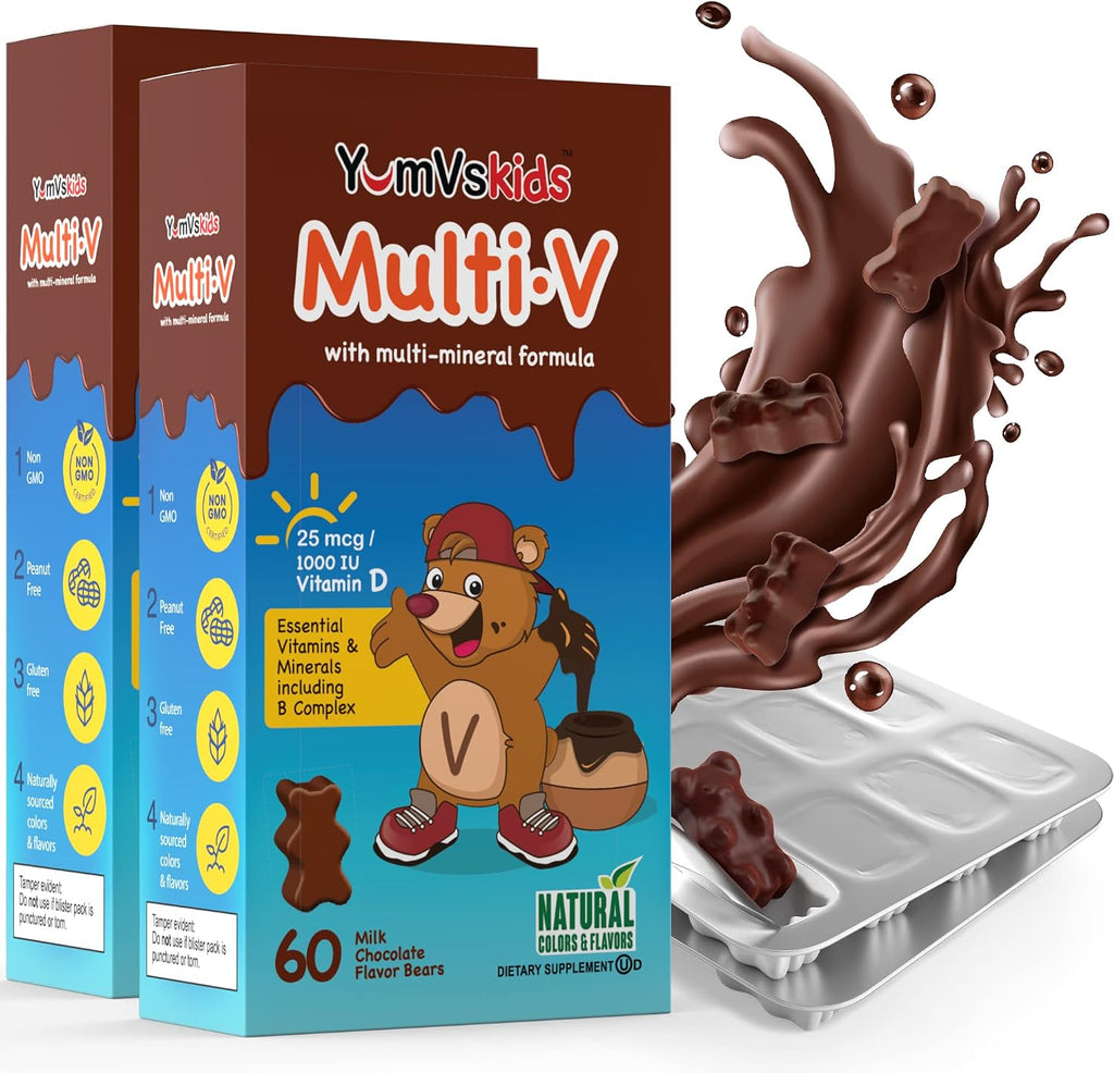 YUM-V'S Probióticos para Niños Ositos de Chocolate - Suplemento Probiótico con 1.000 Millones de UFC y Fibra Prebiótica - Sin Azúcar - 60+60 Unidades