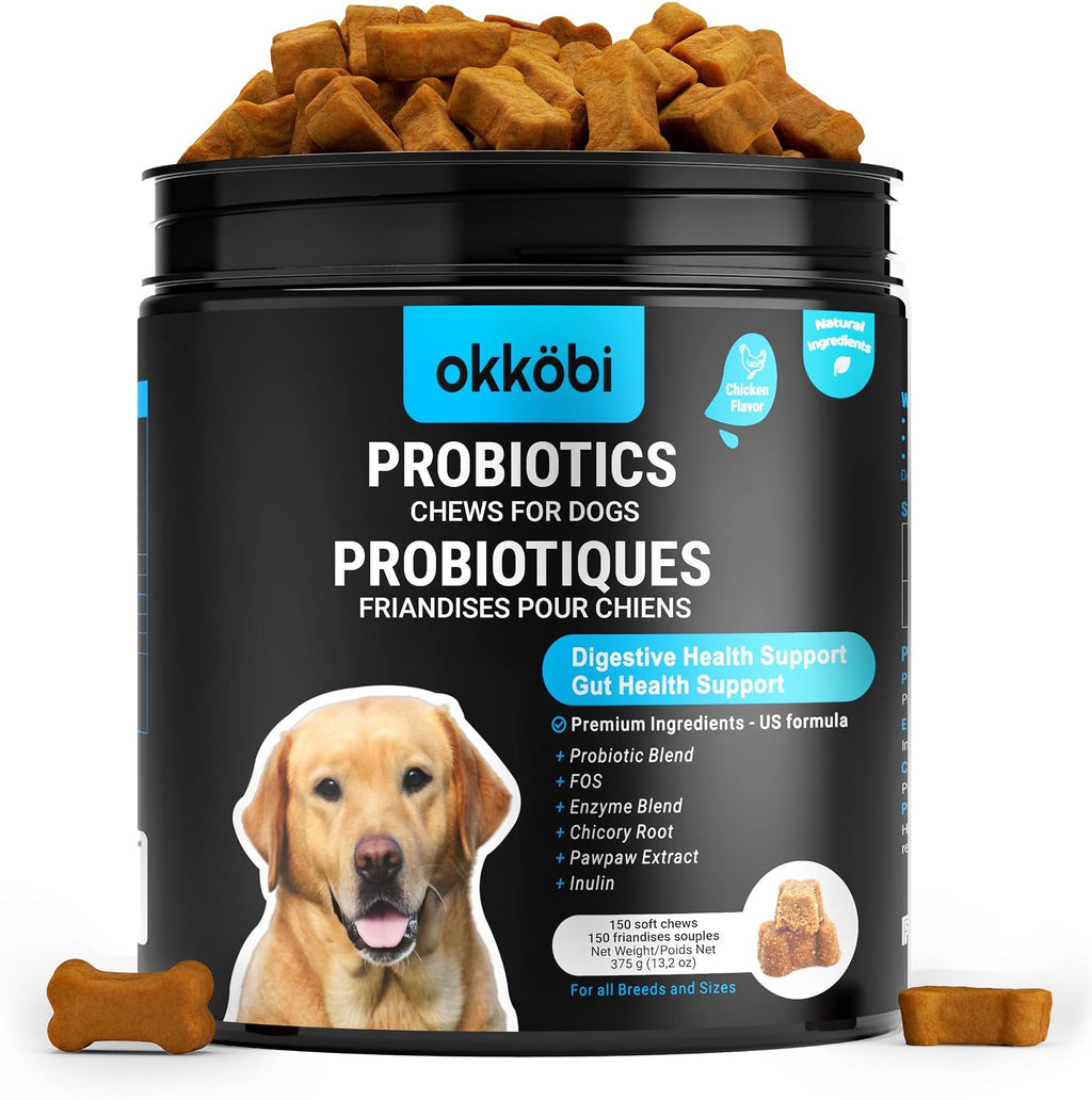 Probióticos para perros en masticables - 60 unidades - Apoyo digestivo y salud intestinal - Sabor a ternera