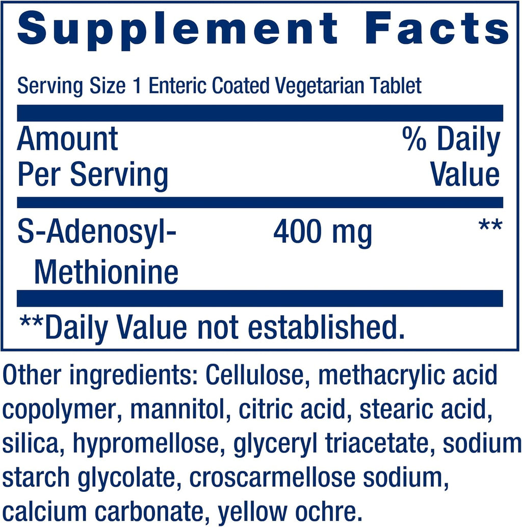 Life Extension SAMe, S-Adenosilmetionina, 400 mg, Complemento para el Estado de Ánimo, Articulaciones y Hígado, 60 Comprimidos Entéricos