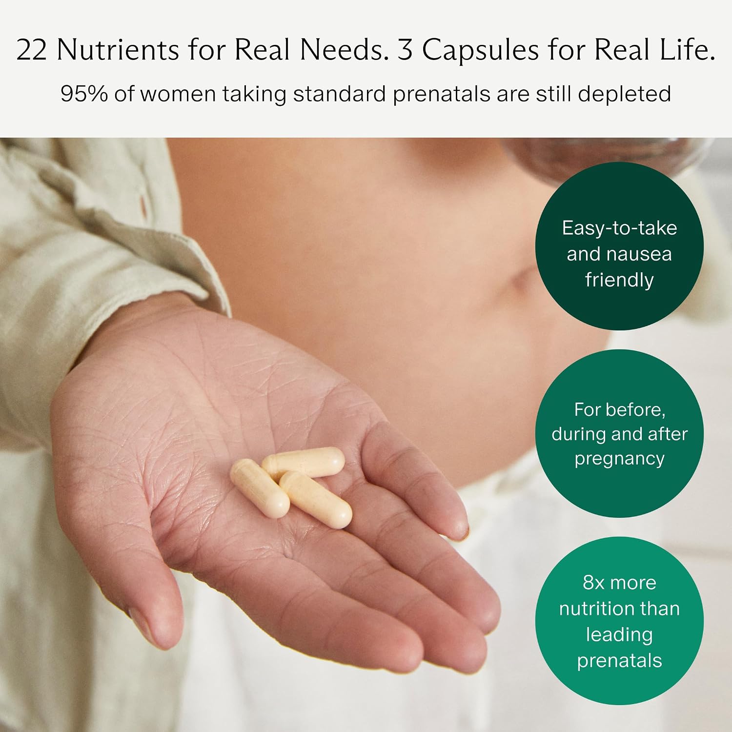 Needed. Multivitamínico Prenatal | Cápsulas para Embarazo, Lactancia y Postparto | Fórmula Completa con Metilfolato, Colina y Vitamina D3 | 90 Cápsulas (30 Días)