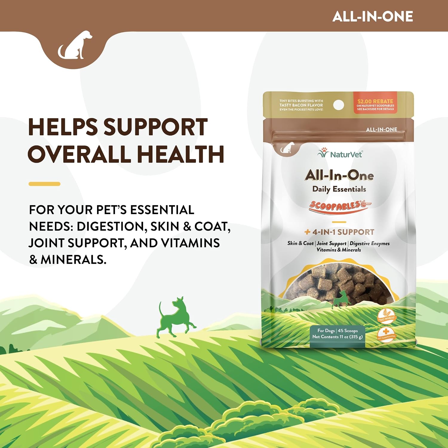 NaturVet Scoopables Multivitamínico Completo para Perros - Sabor a Bacon Ahumado - 312g