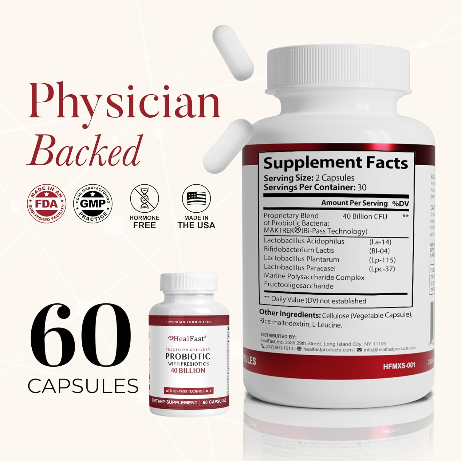 HealFast Probiótico 40 Mil Millones UFC - Prebióticos y Probióticos para Hombres y Mujeres - Salud Digestiva - No Transgénico y Vegano - 30 Días