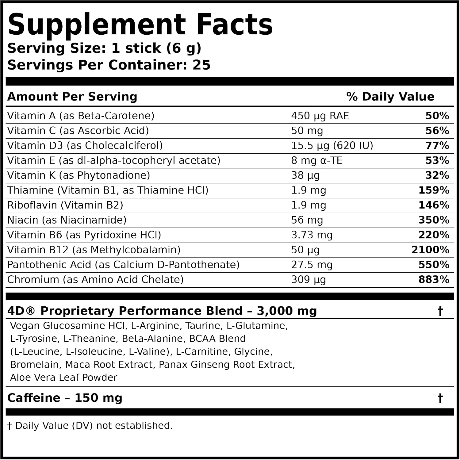 4D Tropical Punch - 25 sobres de vitaminas y energía en polvo - Cero calorías y azúcares - Sin gluten, Non-GMO, Keto y Vegano