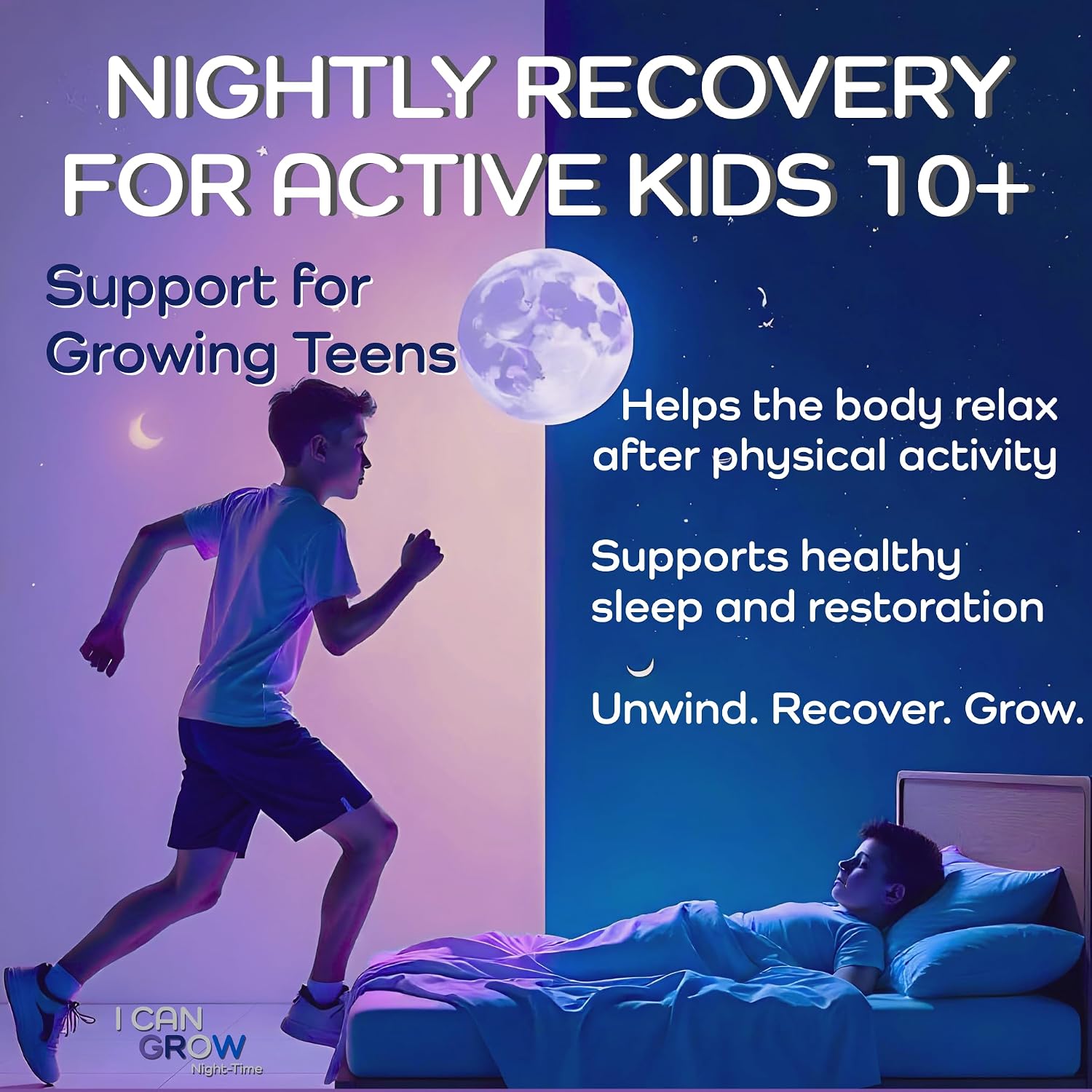 I Can Grow NightTime Vitaminas para Niños - Multivitamínico con Glicinato de Magnesio para el Sueño